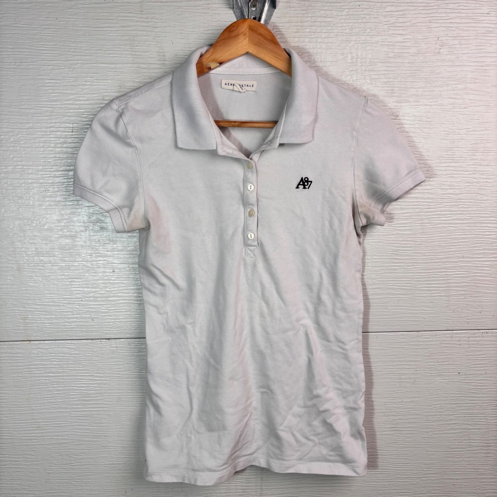 Aeropostale A87 Polo White Baby Tee Preppy Y2K Style Medium